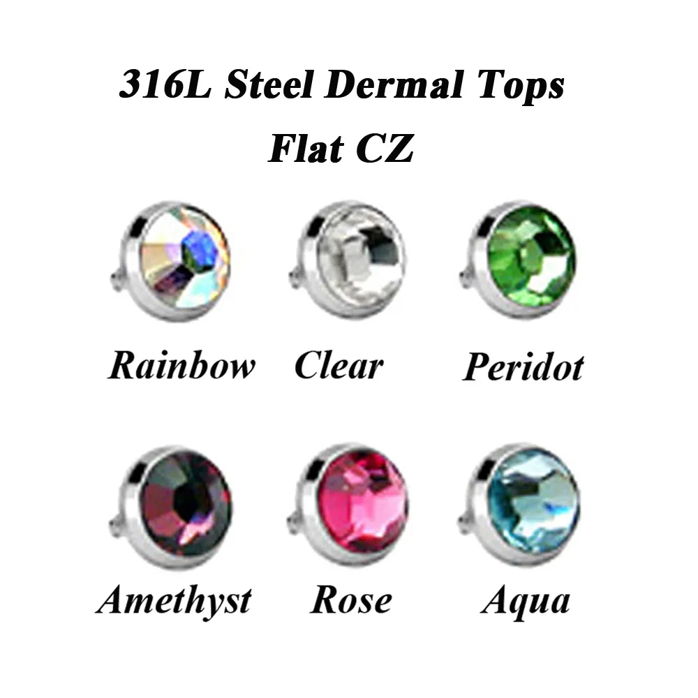 G23 Titanium Flat CZ Crystal Dermal Anchor Piercing Body Jewelry Box Set Internally Threaded with Steel Tops272a6365357