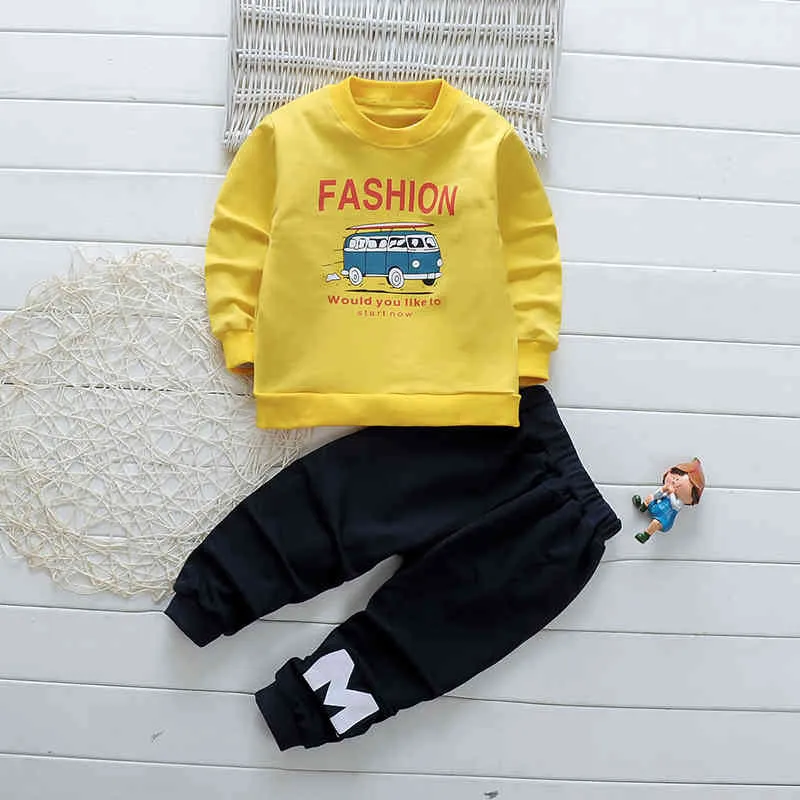Çocuk Erkek Sonbahar Uzun Kollu Pamuk Giyim Setleri 2 adet Mektup Desen Tops ve Katı Pantolon Rahat Suits 210429