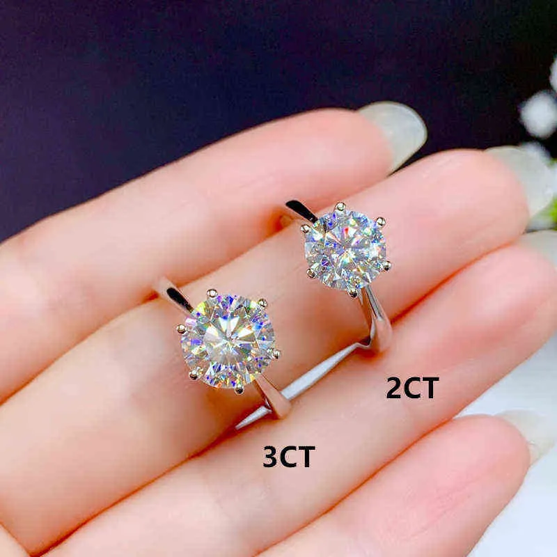 Moissanite 반지 2CT 3CT VVS 실험실 다이아몬드 인증서 패션 쥬얼리 여성을위한 결혼 선물 진짜 925 스털링 실버 X220214