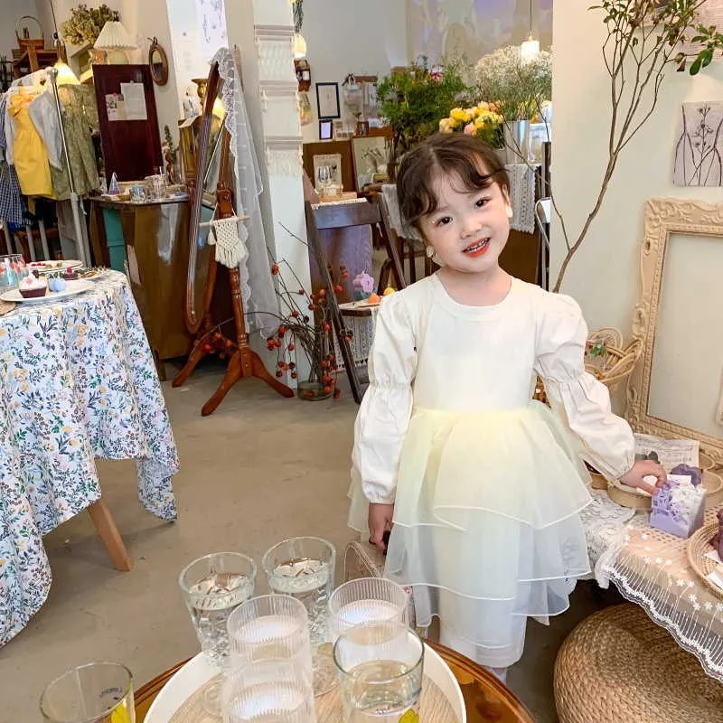 Spring Girls Party Dress 2-pcs Sets Long Sleeves Girl Cute Cake Dresses for Weddings Kids Children Clothes E628 210610