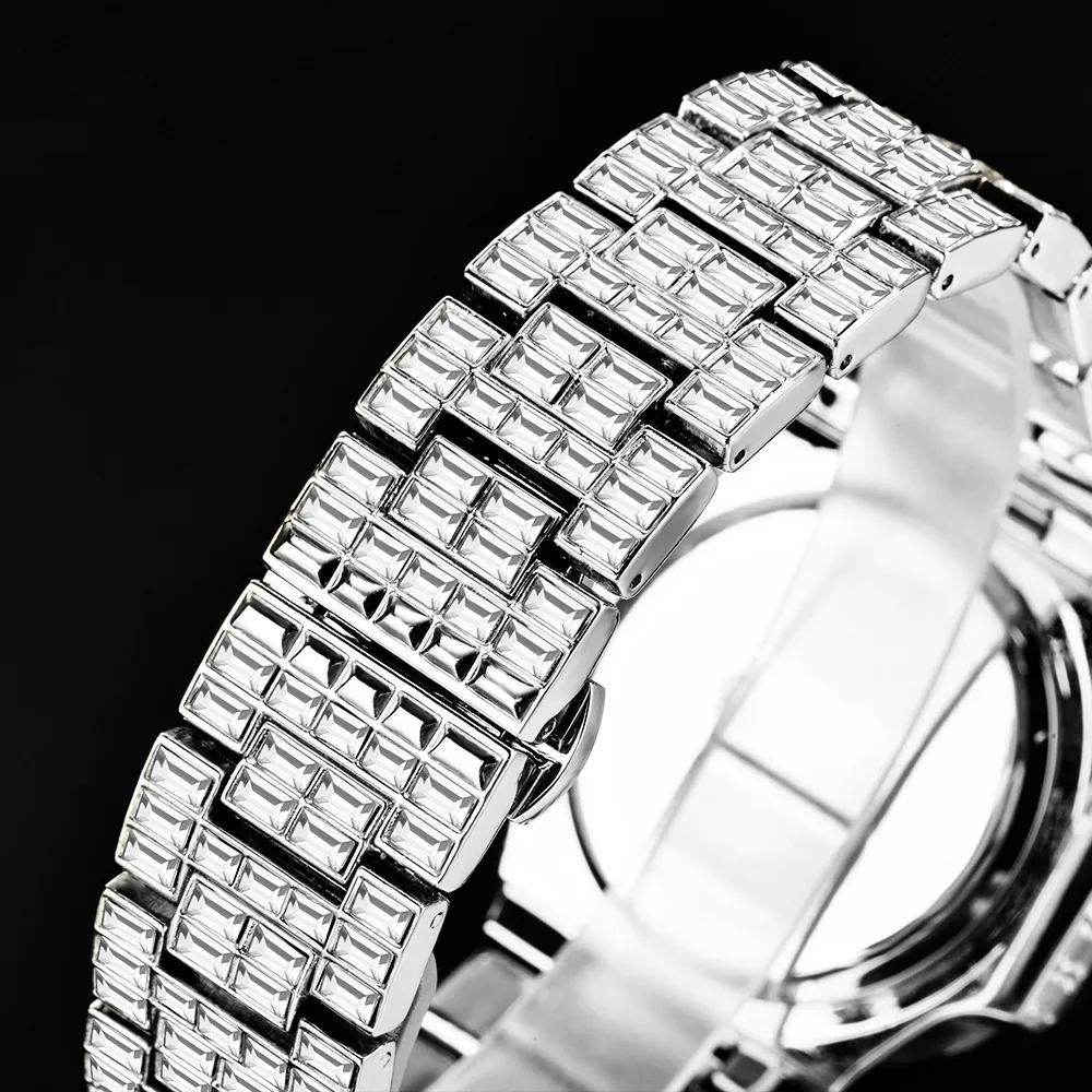 Voll Baguette Diamant Uhr Männer Hip Hop Stil Männer Uhren Top AAA Quarz Männliche Armbanduhr Mann Jewelry287d