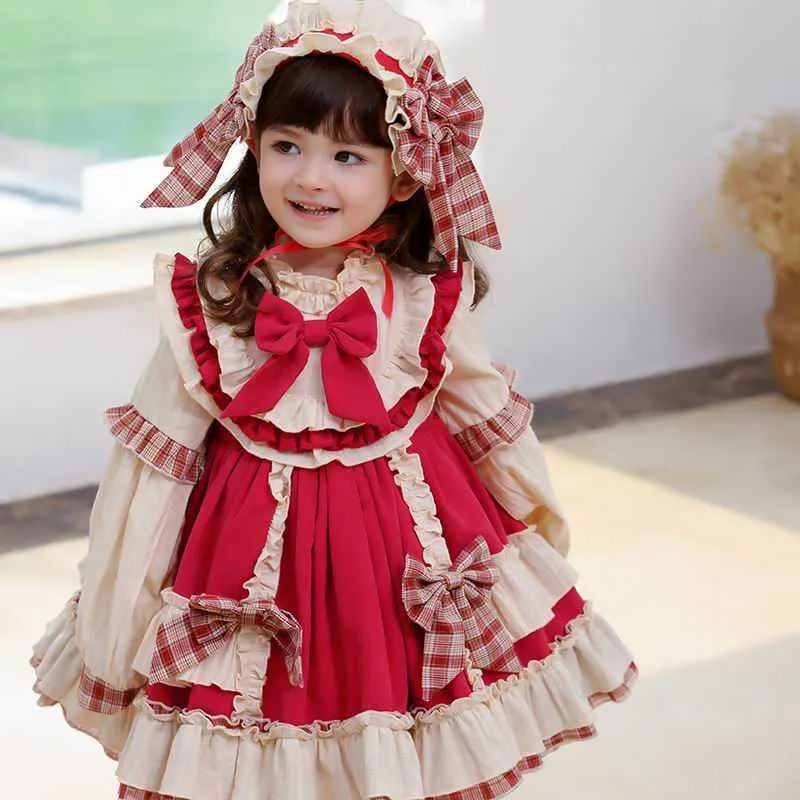 Baby Girls Party Robes Enfants Lolita pour Big Bow Manches longues Princesse Vêtements E20002 210610
