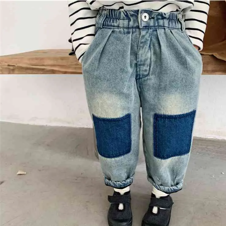 Chłopcy Dziewczęta Jesień Zima Patchwork Moda Harem Jeans Dzieci Ograniczone Luźne Dżinsowe Spodnie 210508