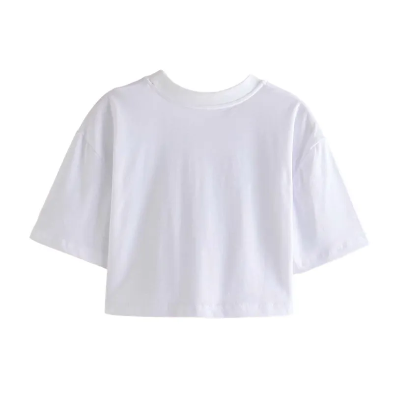 Casual Women O Neck High Waist T-shirt sommar mode damer kontor solid färg kvinnlig kort 210515
