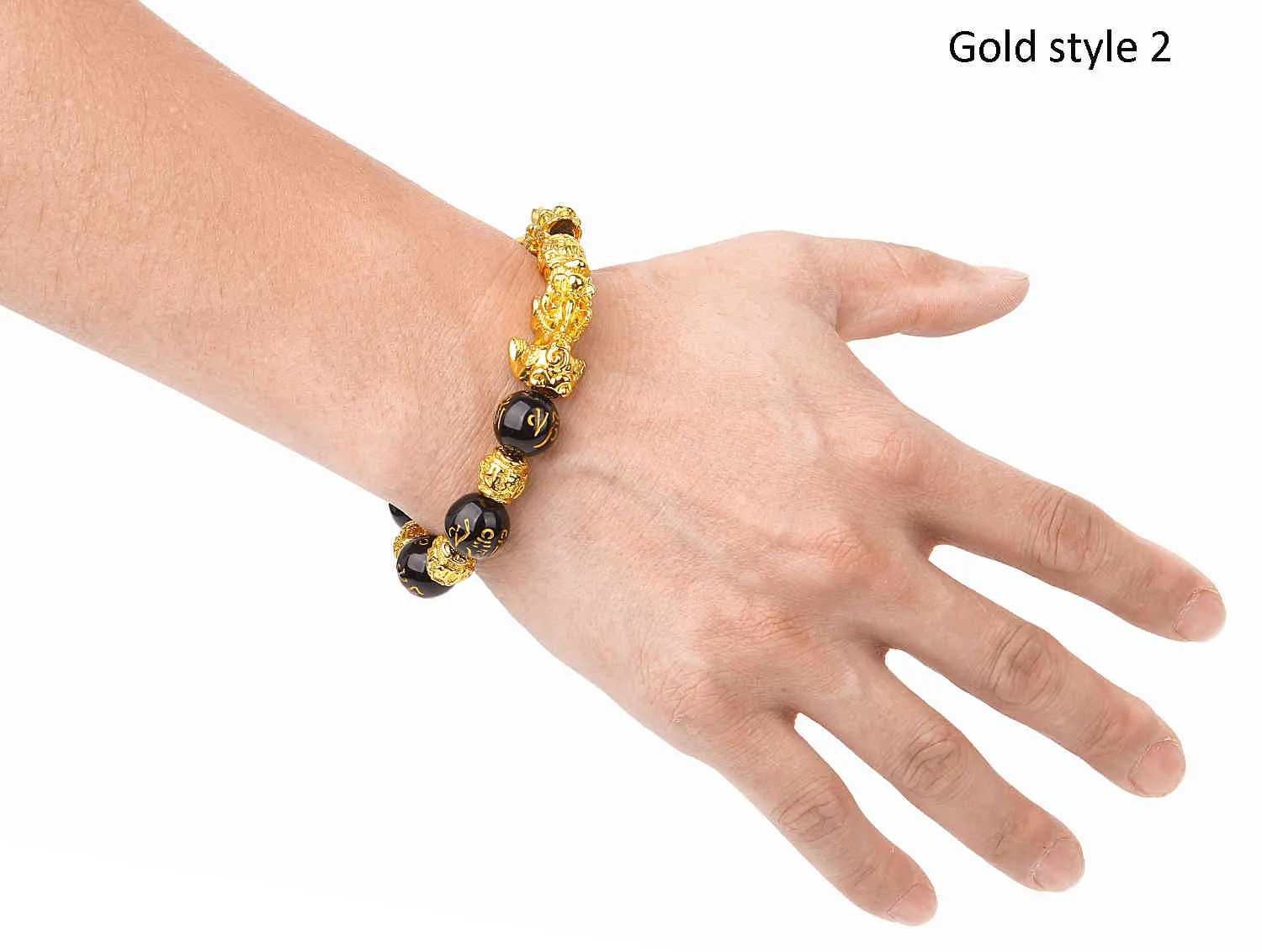 Feng Shui Obsidian Stone Beads Armband Dames Unisex Polsband Goud Zwart Pixiu Wealt Good Luck Dames Armbanden