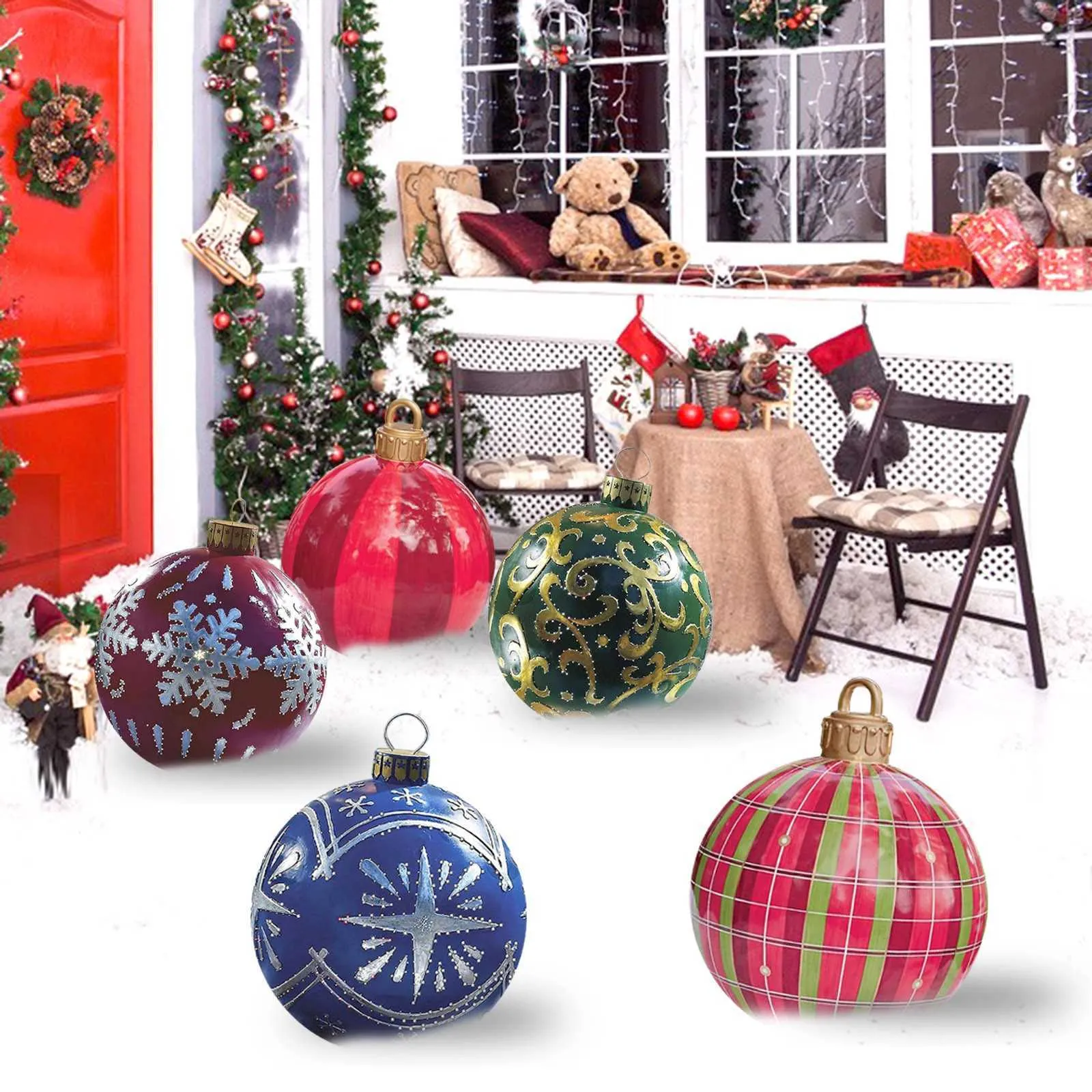 Bola decorada inflável de Natal ao ar livre feita de PVC 23 6 polegadas Decorações de árvores gigantes Decoração de férias 211018293R
