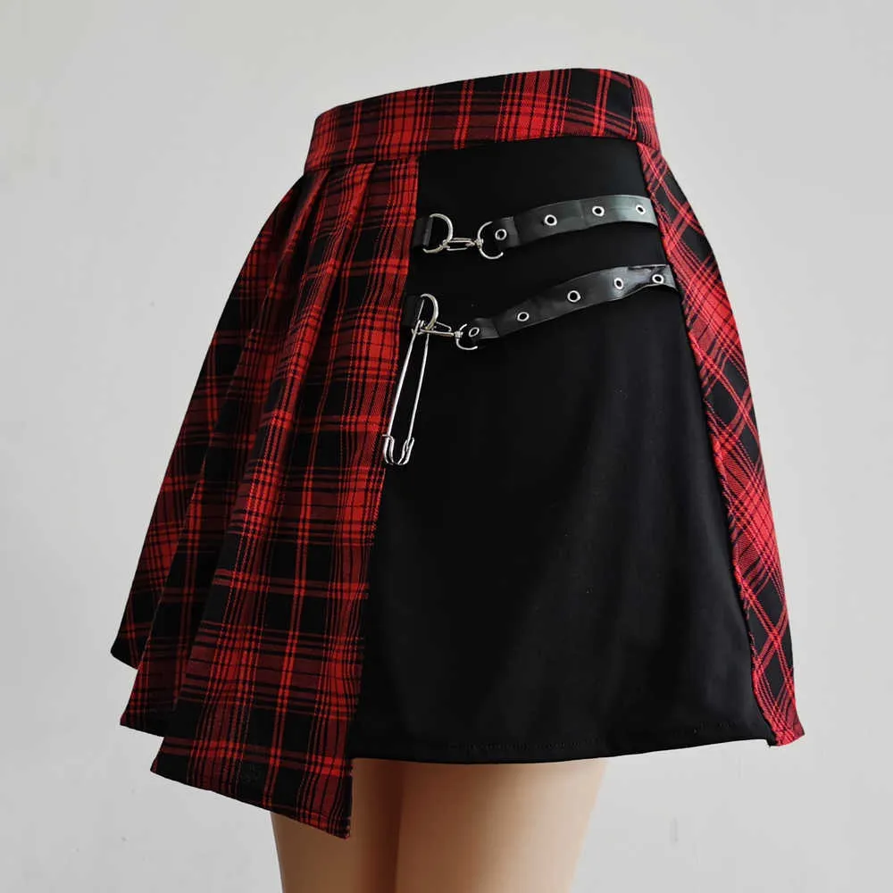 Damskie Harajuku Punk Nieregularne Mini Plisowany łyżwiarski Spódnica Asymetryczny Wycinanka High Hip Hop Clubwear Gothic Harajuku Spódnica 210721