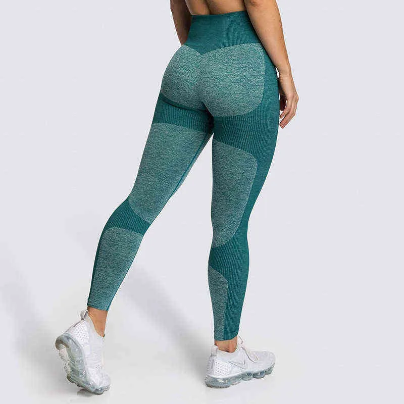 Leggings patchwork Leggings donna Fitness Stampa senza cuciture Leggings push-up a vita alta Pantaloni da palestra allenamento Bicolore 211108