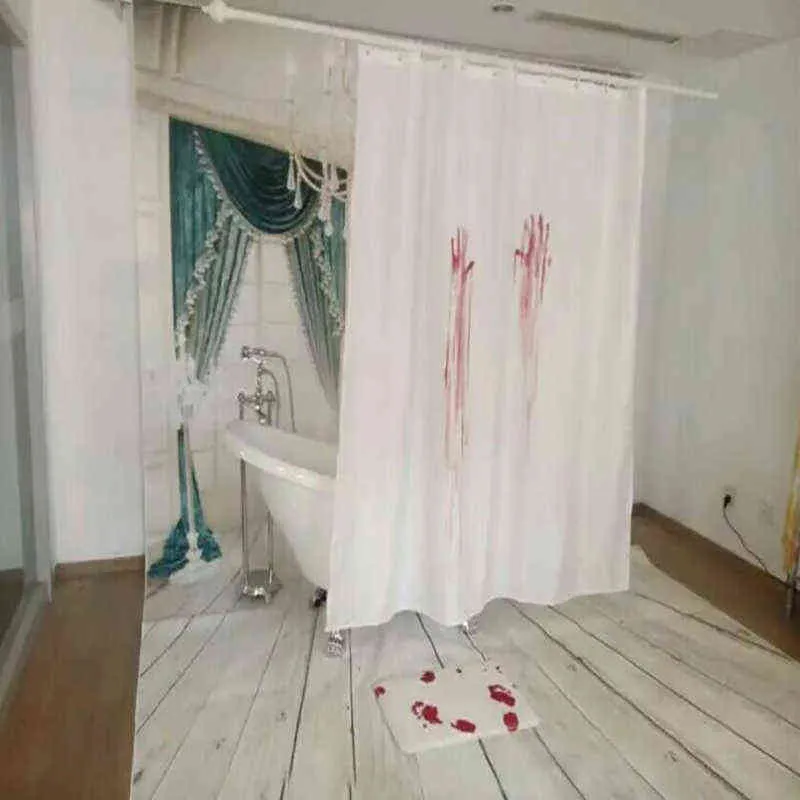 Scary Blood Hand Print Halloween Shower Curtain Waterproof Mildew Polyester Bathroom Fabric For Bathtub Art Decoration 211116