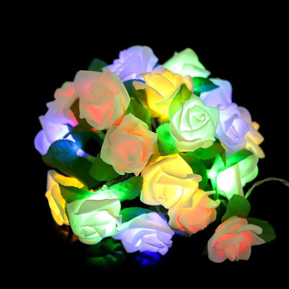 Coquimbo 20 LED's Rose Flower Led Fairy String Lights Battery Powered Wedding Valentine's Day Event Party Garland Decor Luminaria Y0720