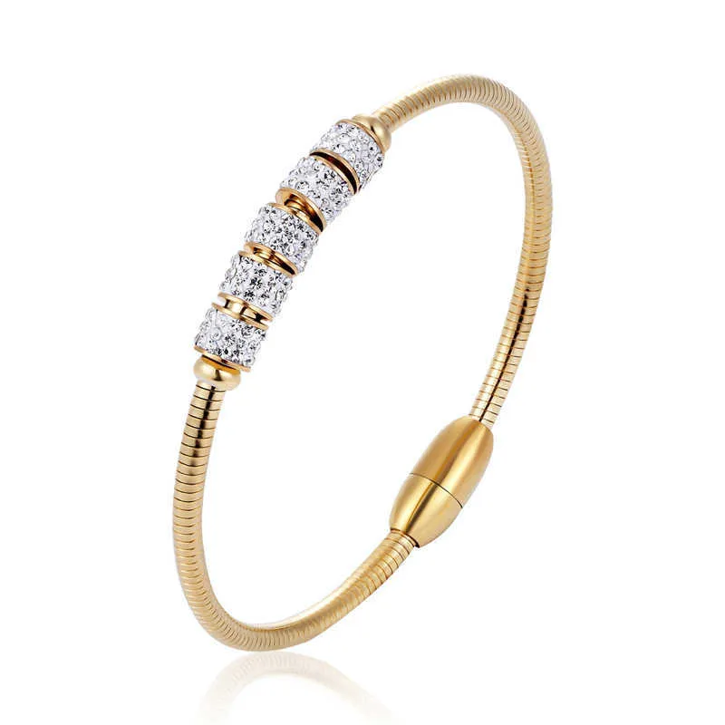 Красивая 5 Вращающийся блестящий Zircon браслет из нержавеющей стали золотые украшения для женщин свадьба на день рождения любовь подарок Q0719