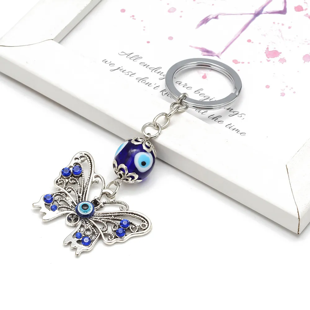 2021 mauvais œil porte-clés pour femmes filles dames bleu cristal papillon voiture porte-clés porte-anneau sac pendentif bibelots