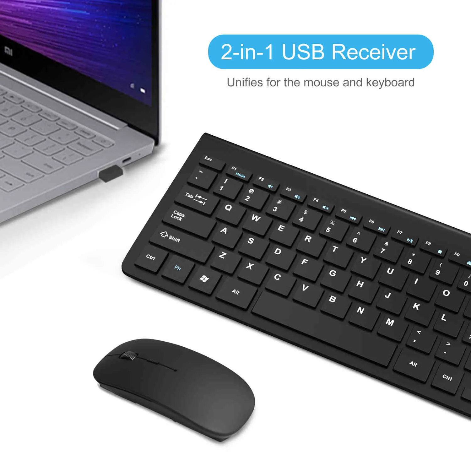 Wireless e 2.4G USB Mini tastiera Combinazioni di mouse Tastiera ergonomica silenziosa con set di mouse PC Laptop TV