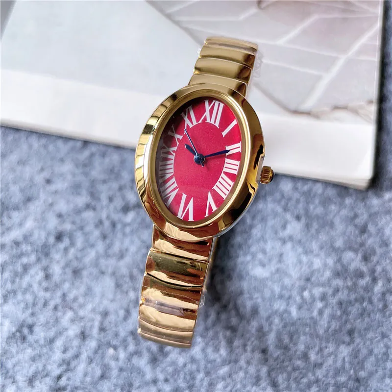 Marca de moda observam mulheres meninas ovais numerais árabes estilos de aço de aço de metal beautiful Wrist Watch C623701837