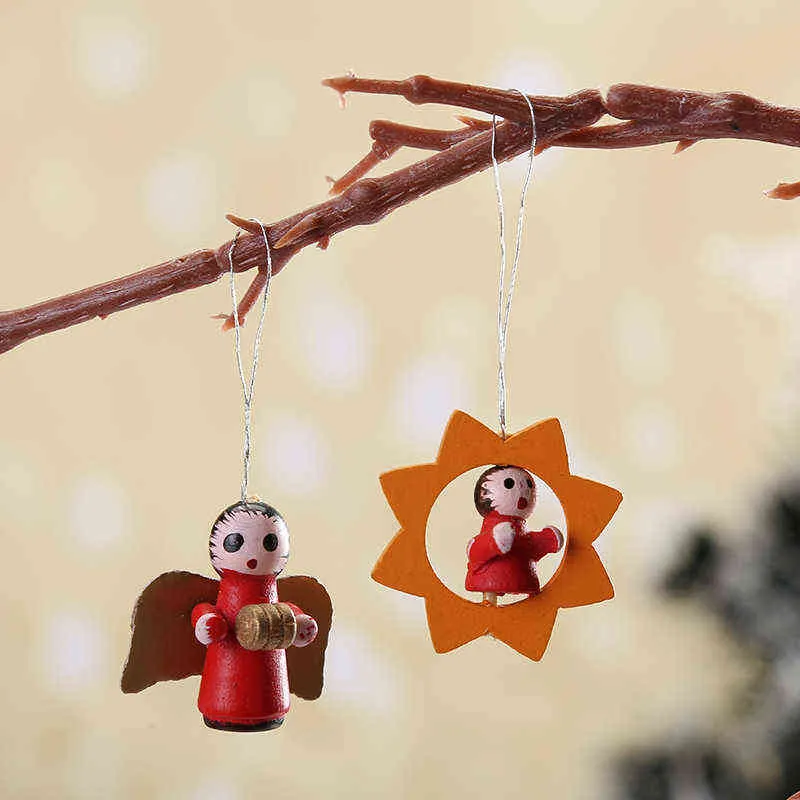 48ピースクリスマス木製の飾り木材ぶら下がりペンダントパーティーの装飾ホーム子供年ギフトクリスマスツリー人形XMAS 211104