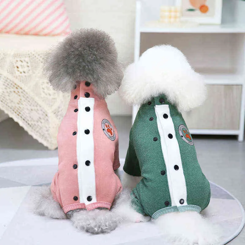 Combinaisons de chien de fille pour petit chien tout compris épais multi couleurs vêtements de chien de fille à quatre pattes avec bouton pour l'automne et l'hiver 211106