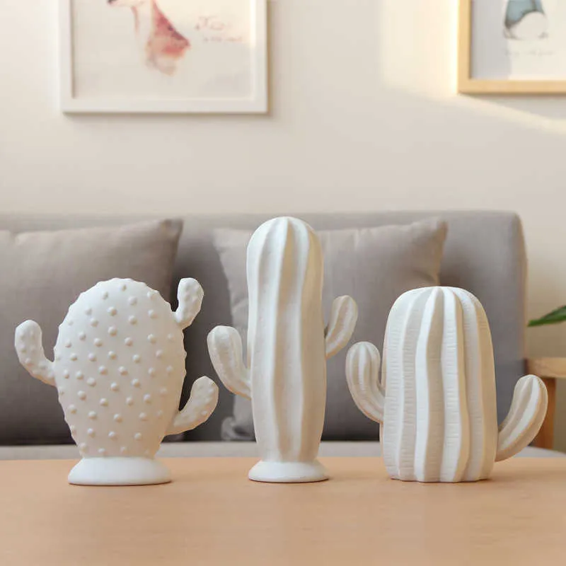 Vilead Ceramic White Cactus Beeldjes Nordic Creative Plant Ornament Modern voor Interior Home Office Descoration AccessoRie 210804