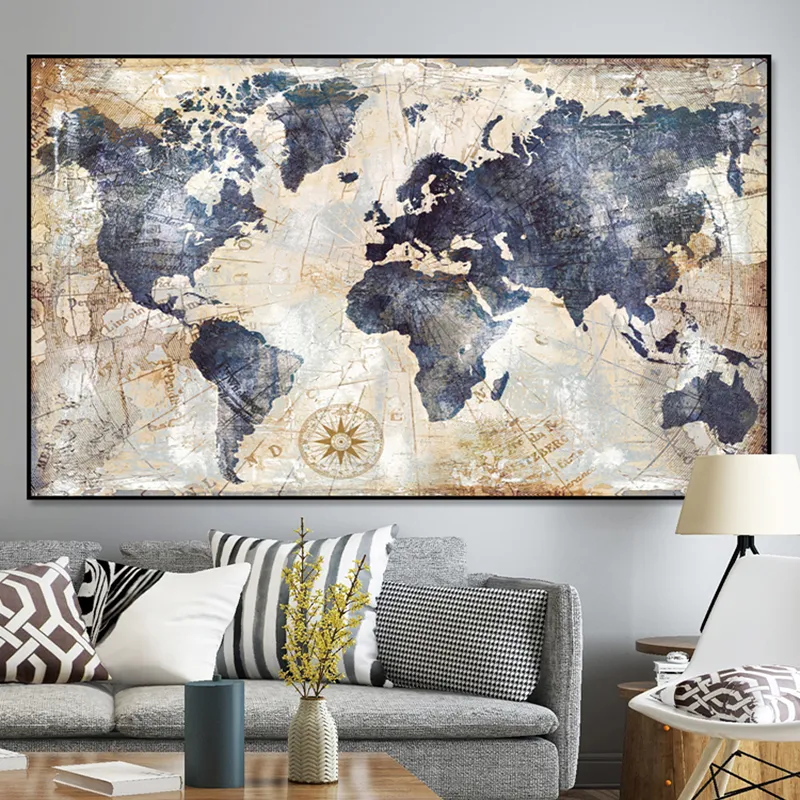 ビンテージ世界地図キャンバス絵画印刷ポスター壁の写真のための居間モダンな美術家の装飾