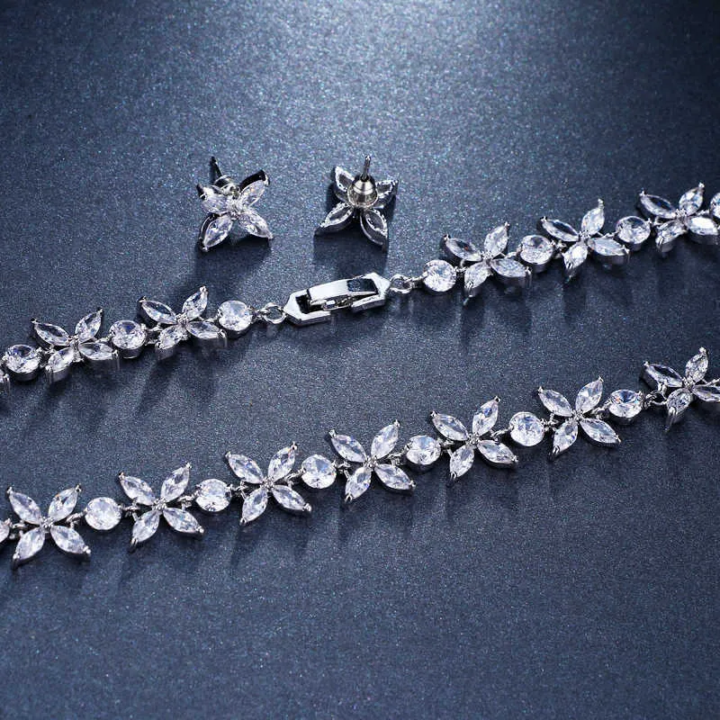Topkwaliteit zirkonen prachtige kristallen ketting en oorbellen luxe bruidsfeest sieraden cadeauset voor huwelijksavond H1022