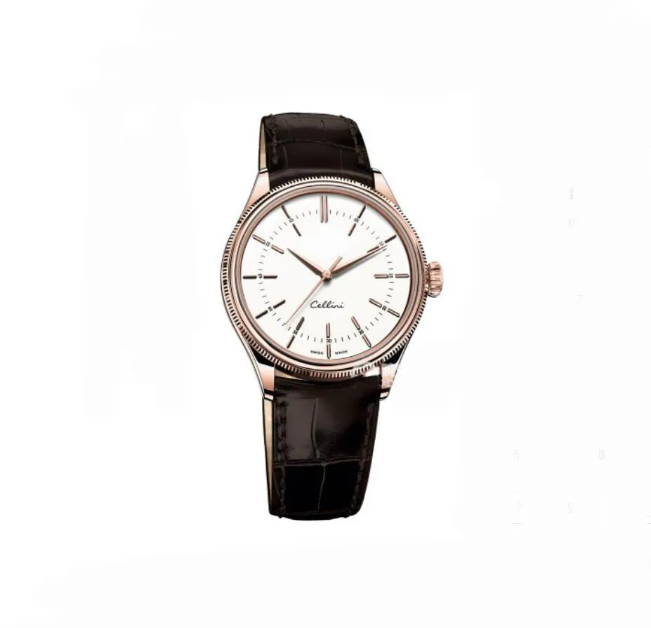 Mens Watches Cellini 50505 Series Silver mechanical watch Brown leather Strap White Dial automatic men watches Male Wristwatch204J