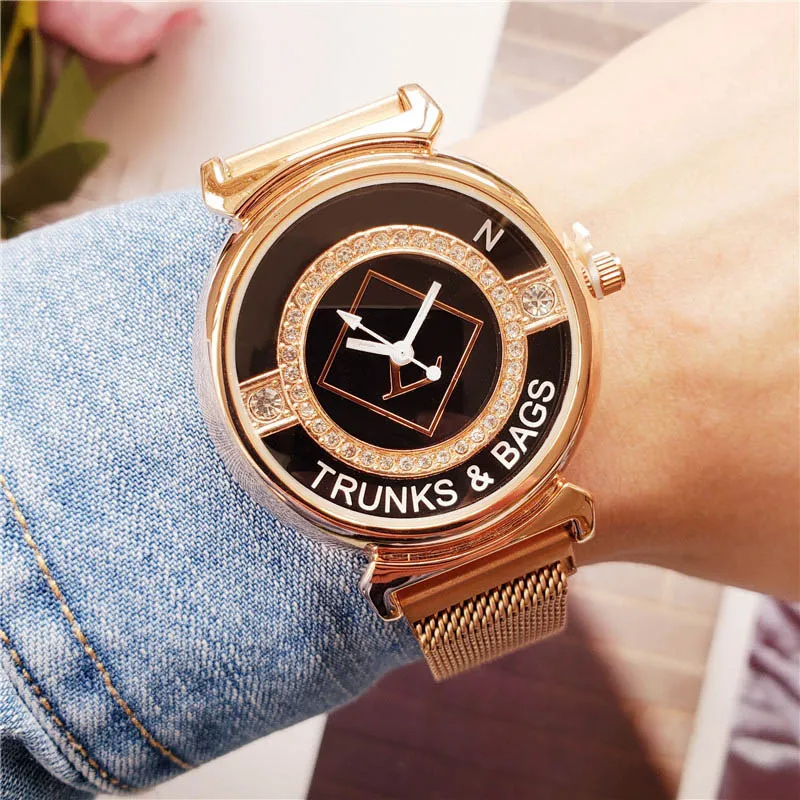 Montre à Quartz de marque pour femmes dame fille cristal style acier métal bande magnétique montres-bracelets L071863
