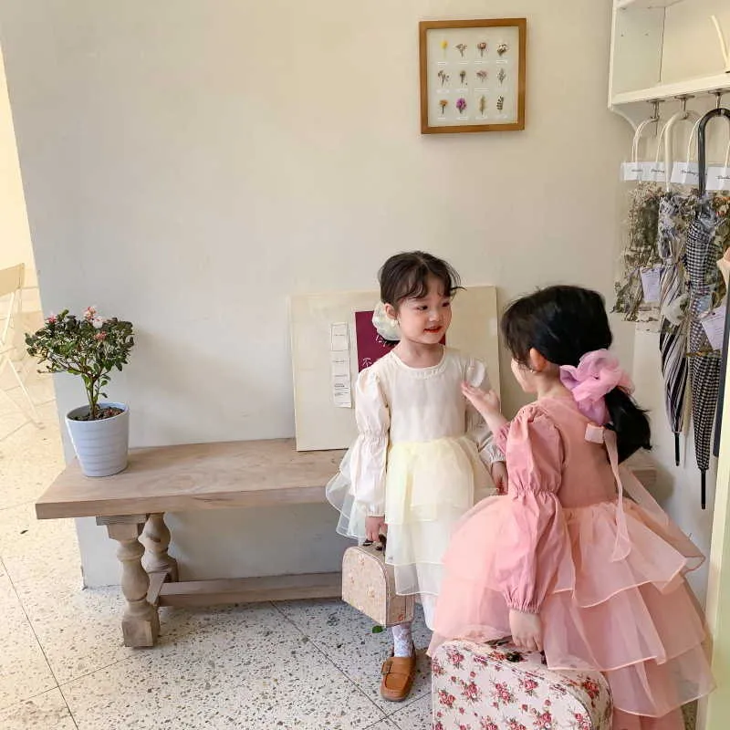 Spring Girls Party Dress 2-pcs Sets Long Sleeves Girl Cute Cake Dresses for Weddings Kids Children Clothes E628 210610