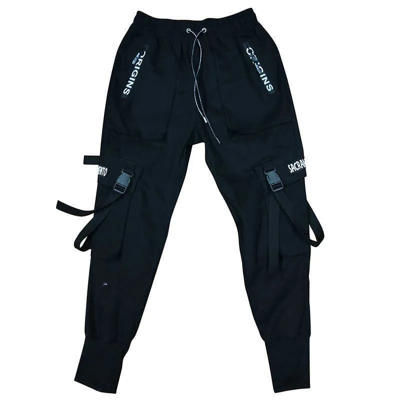 Ribbons Harem Joggers Men Cargo Pants Streetwear Hip Hop Casual Pockets Track Male Harajuku Fashion Trousers 210715
