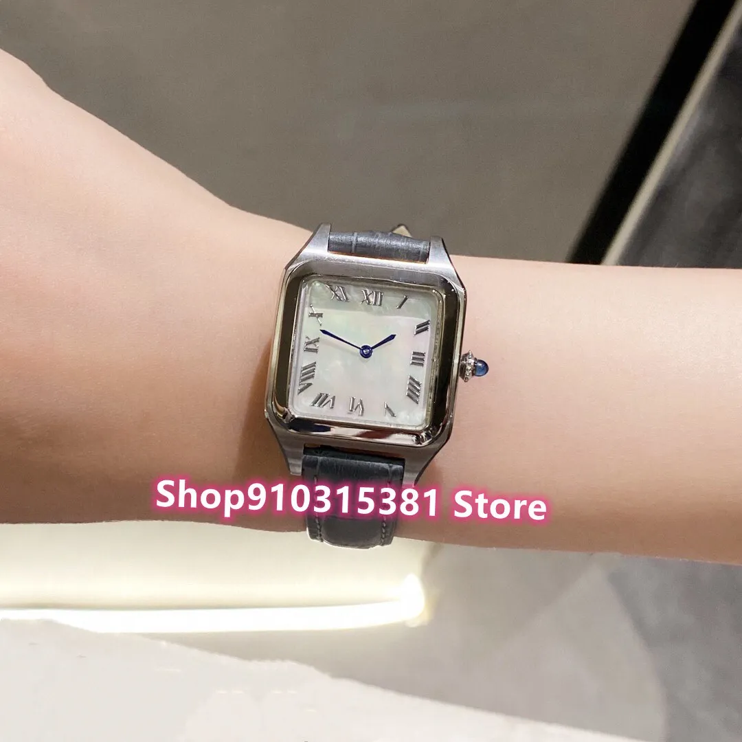 Nouvelles femmes hommes géométrique carré Quartz montres en acier inoxydable numéro romain montre-bracelet pour Couples argent nacre horloge