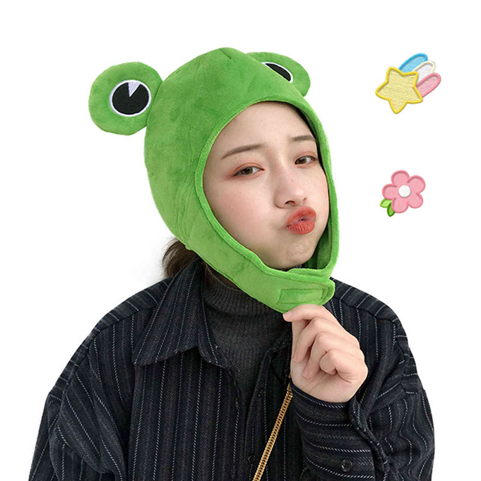 Novelty Caps Funny Big Frog Eyes Cute Cartoon Plush Hat Toy Green Full Headagear Cap Cosplay Kostym Party Dress Up Photo Prop Y21111