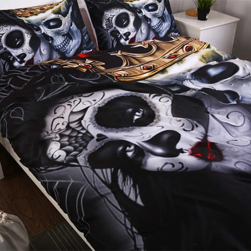 Fanaijia Sugar skull Bedding Sets king beauty kiss Duvet Cover Bed Set Bohemian Print Black Bedclothes queen size bedline 2106152586