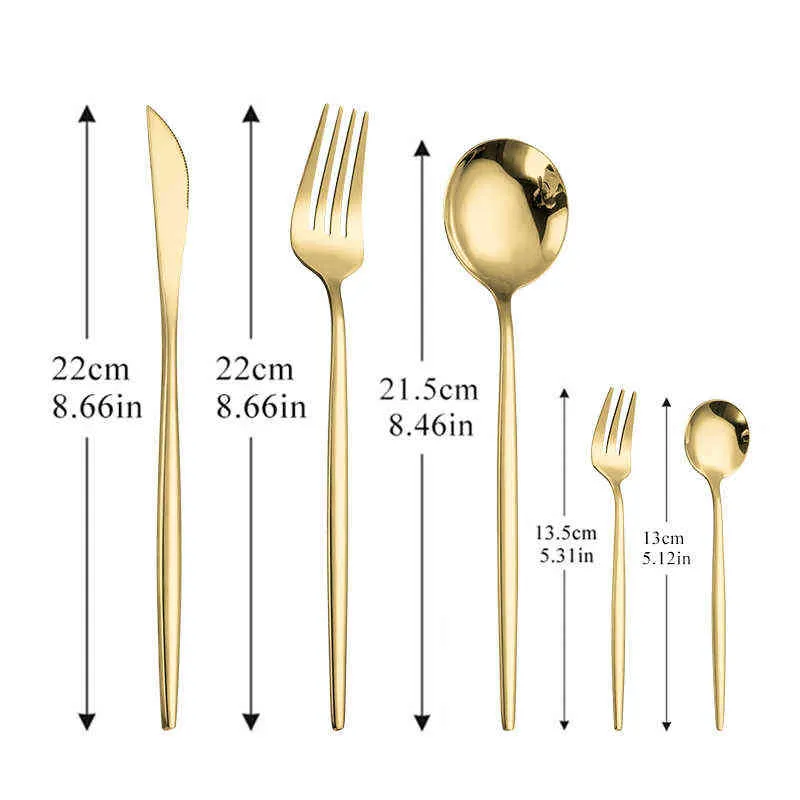 Ensemble de couverts en or en acier inoxydable couteaux dorés fourchettes cuillères ensemble de couverts de cuisine vaisselle en or ensemble de vaisselle goutte 211112