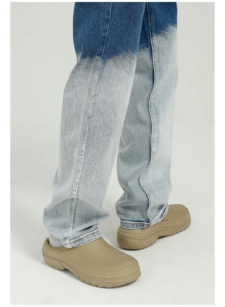 IEFB koreanska trend gradvis färg rakt denim byxor lös casual kontrast färg patchwork jeans män våren 9y7091 210524