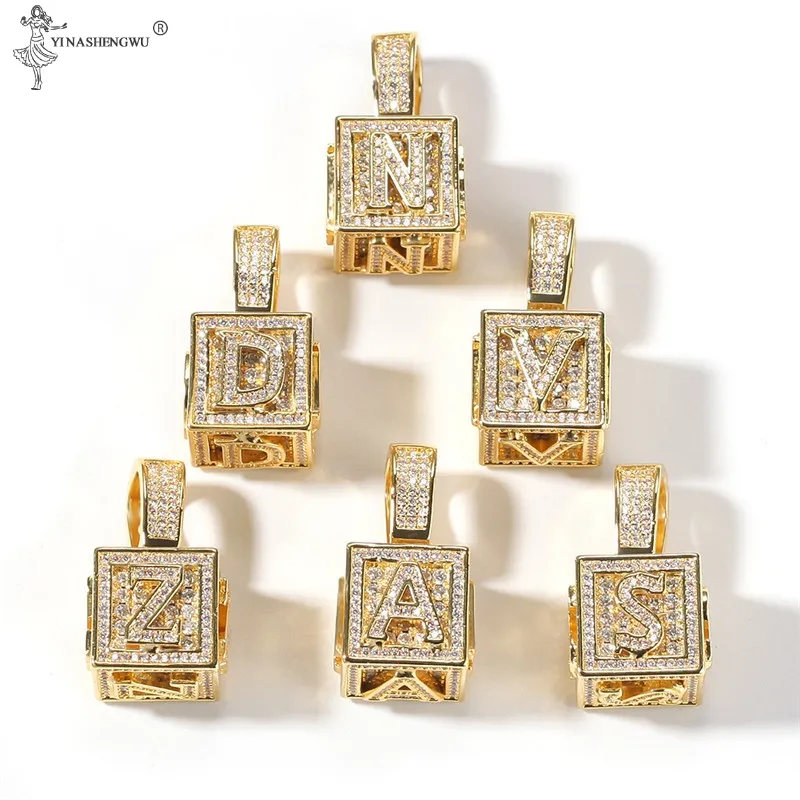 nouvelle mode Micro-incrusté Zircon Dice Cube Lettre Initiale Pendentif Colliers Pour Femmes Hommes Collier Hip Hop Or Couleur Chaîne Bijoux