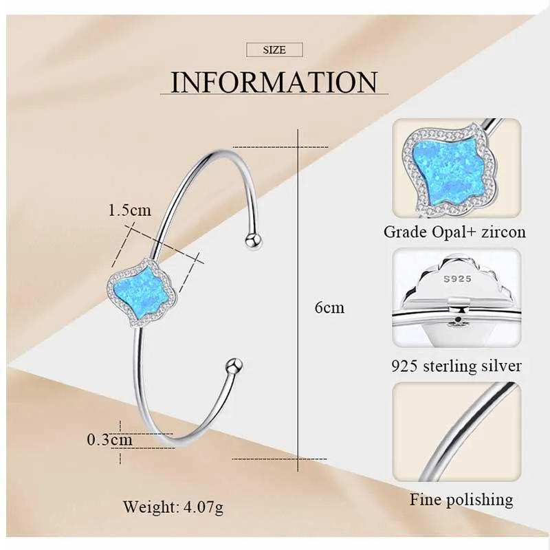 Chance Hamsa Fatima 925 en argent Sterling femmes Bracelet Bracelets bleu opale main ouverte concepteur Bracelets bijoux de luxe Bangle276M