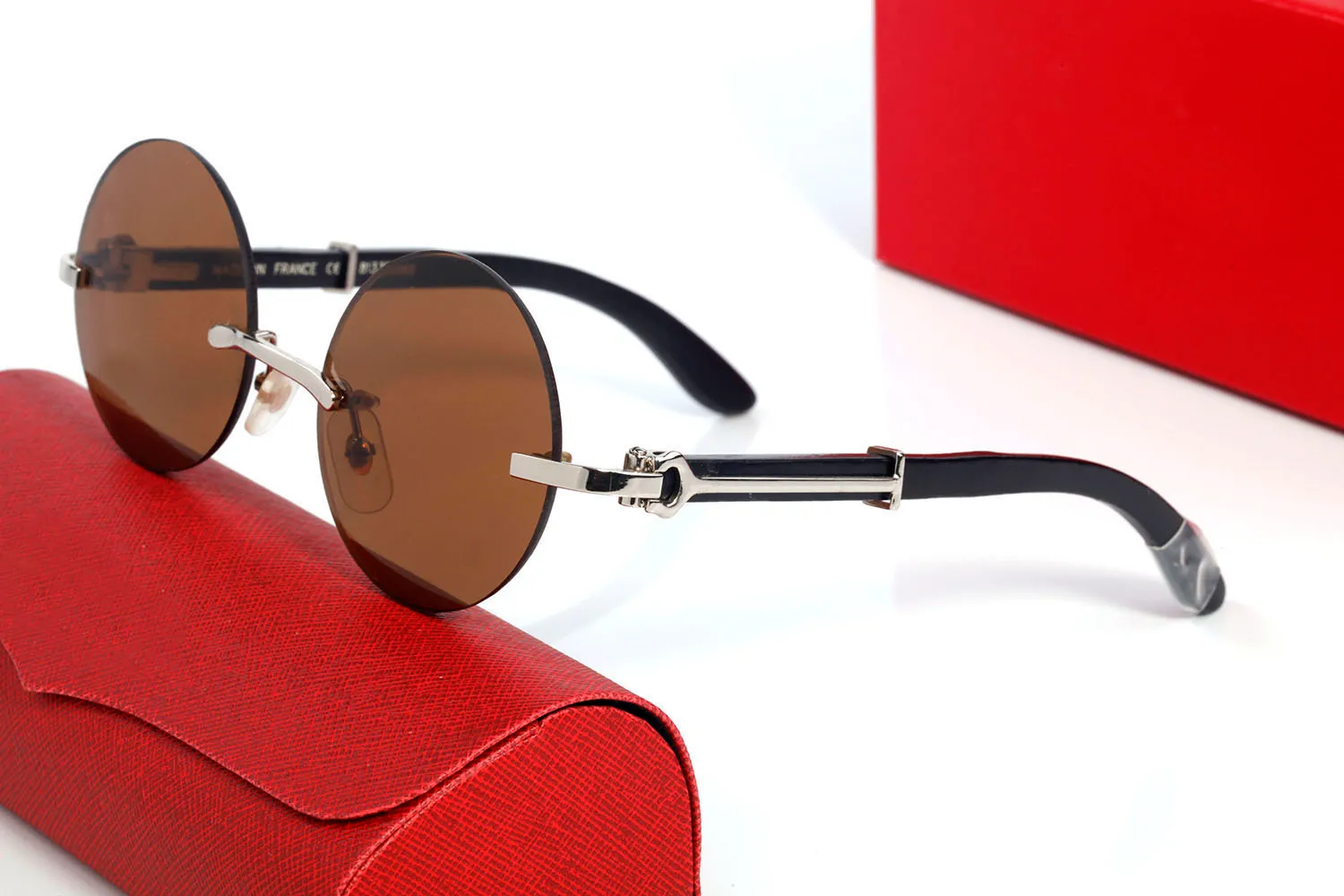 occhiali rotondi da uomo lenti trasparenti occhiali da sole sportivi da uomo moda donna corno di bufalo occhiali da vista in legno senza montatura completi con custodia lunett2762