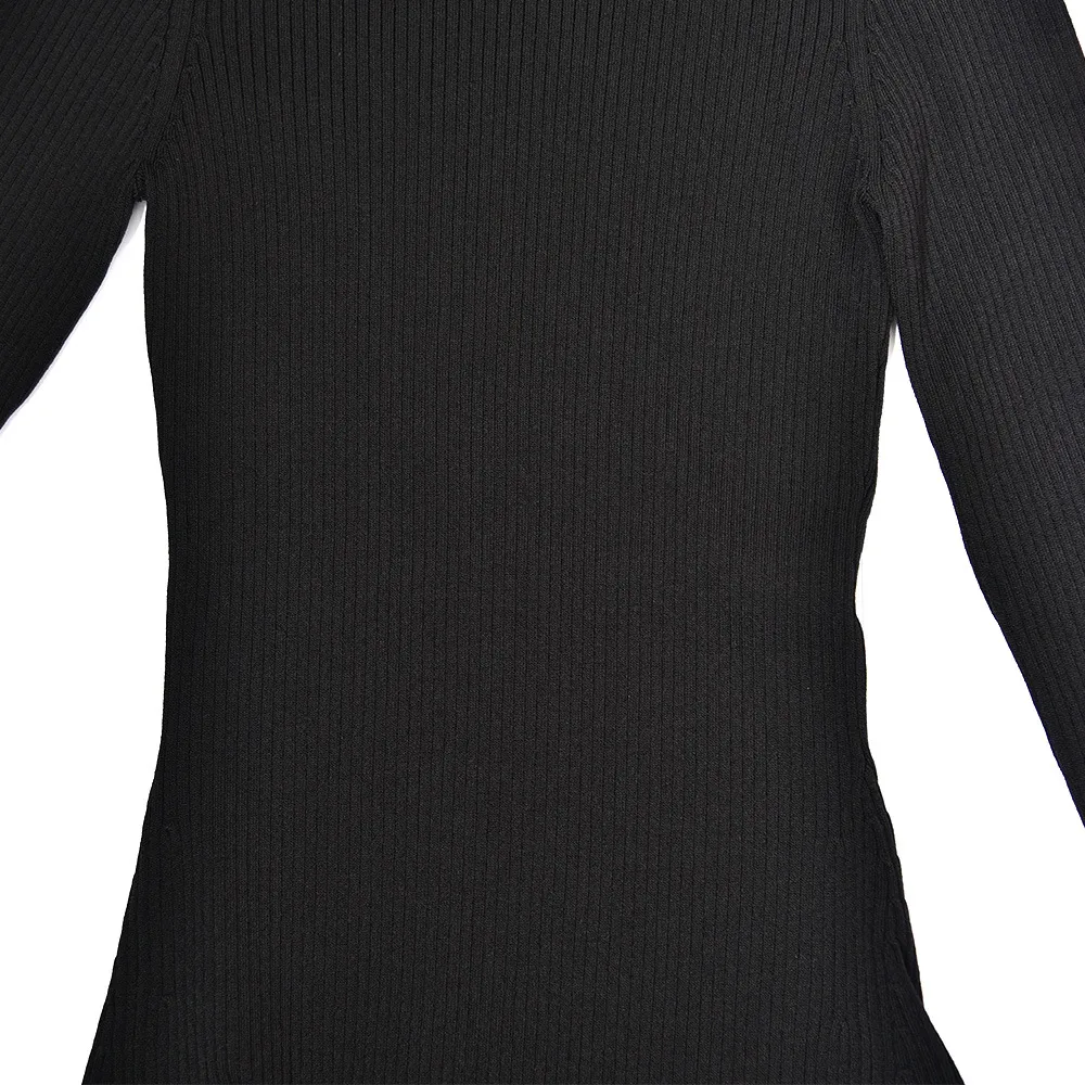 2021 Autumn Fall Long Sleeves High Neck Black Dress Solid Color Knitted Buttons Knee-Length Women Fashion Dresses G121057