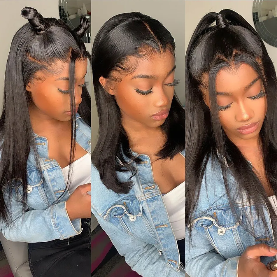 150% Remy Pre Plucked Bone Straight 13x4 13x6 Lace Front Real Human Hair WigTransparent HD Frontal Closure Natural Wig for Black Women 4X4 Straight Closure Wig