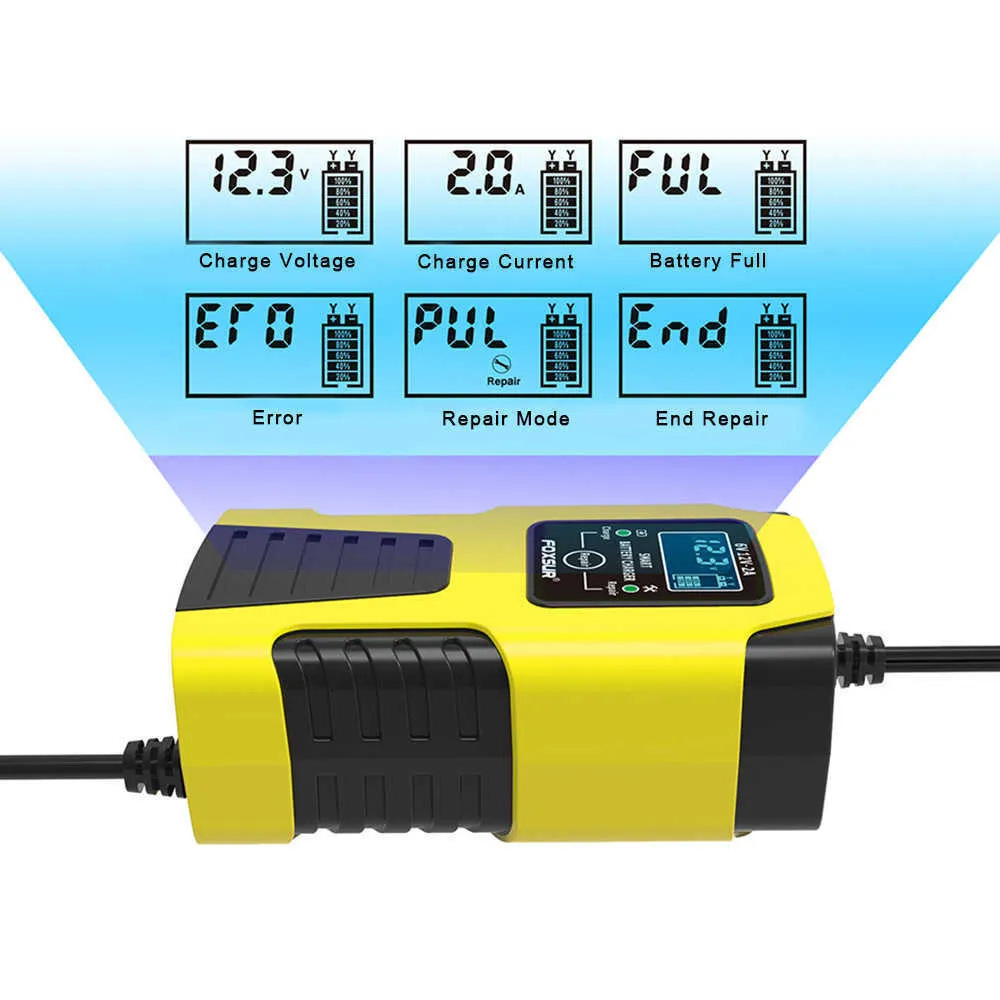 Chargeur de voiture batterie voiture affichage LCD numérique chargeurs de réparation d'impulsion de puissance prise ue 6V/12V 2A entièrement automatique