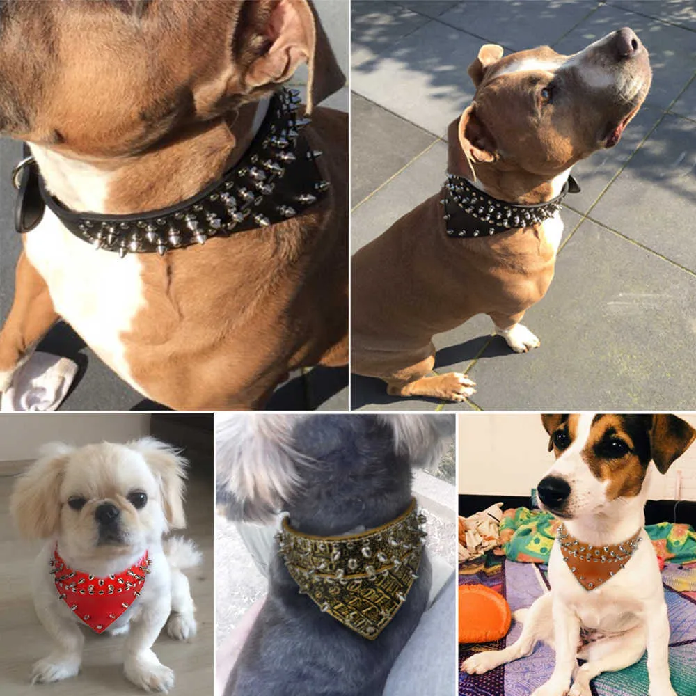 2 широких ошейника-банданы для собак, кожаный ошейник с шипами и шипами для собак, шарф, шейный платок, подходит для средних и больших собак Pitbull Box222I
