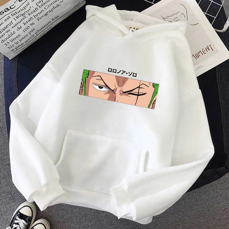 Roronoa Zoro Print Hoodies Men One Piece Anime Sweatshirts Hooded 2021 New Brand Man Woman Fleece Warm Hooded Pockets Streetwear H0909