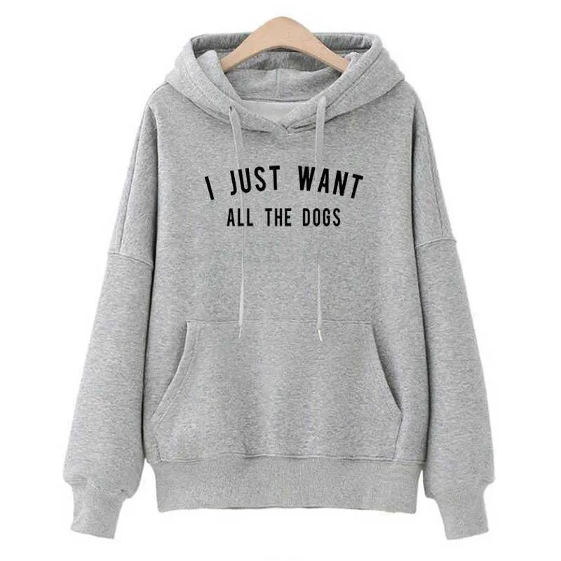 Ich will nur alle Hunde Sweatshirts Frauen Kawaii Lustige Hoodie Pullover Hoodies Moletom Feminino Winter Sweatshirt Mujer Y0820