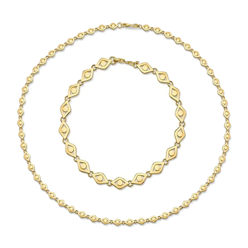 Ensemble de bijoux avec bracelet et collier turc, couleur or, porte-bonheur, mauvais œil, chaîne à maillons, 2020