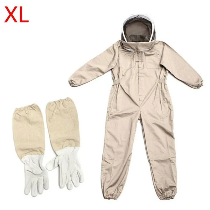 Beschermende kleding voor de bijenteelt Professioneel geventileerd full-body bijenpak met leren handschoenen Koffiekleur Zuinig Shad3487