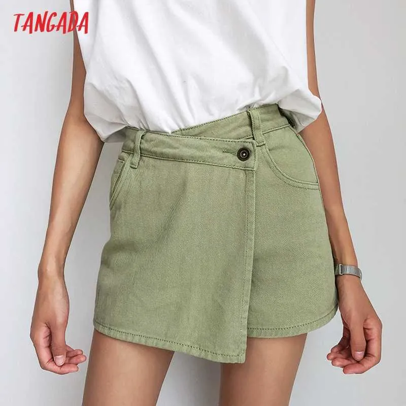 Tangada Femmes Summer Denim Jupe Shorts Zipper Poches Femme Rétro Casual Shorts Pantalones PP04 210609