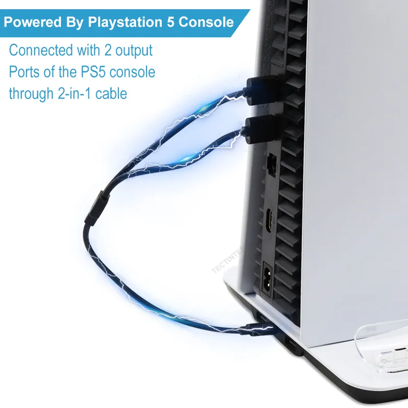 Support vertical pour console de jeu Playstation 5 3 refroidisseur LED base de ventilateur de refroidissement Station de charge rapide avec chargeur double contrôleur 7446199
