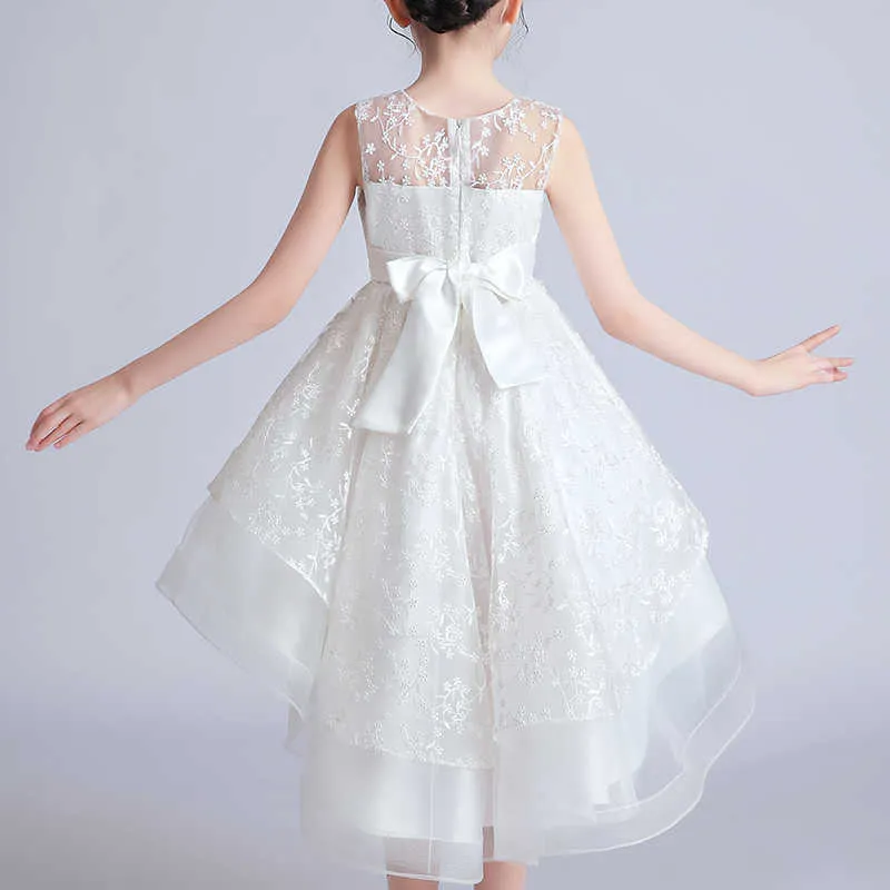 2021 nouveau Design enfants robe pour filles fête de mariage queue élégante princesse sans manches enfants robes de soirée Q0716