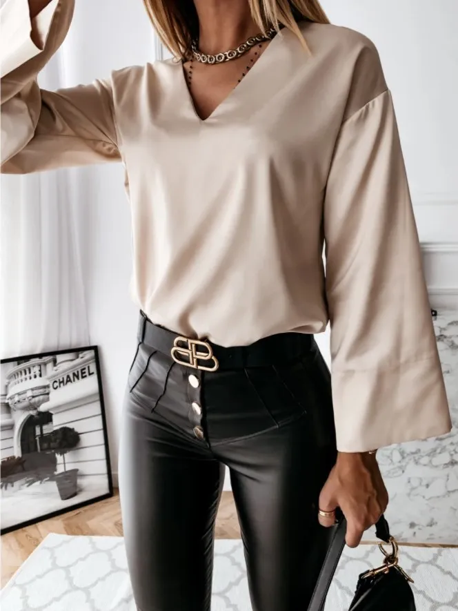 camicetta di raso bianco casual da donna camicia da streetwear nera top plus size top da donna e camicette abiti di moda 210427