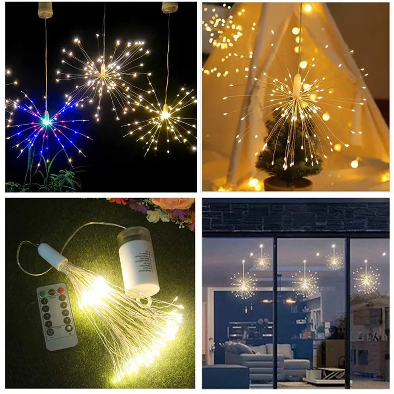 90-200 LED appesi Starburst String Fairy fuochi d'artificio fai da te luci di Natale all'esterno decorazioni feste ghirlanda Street276h