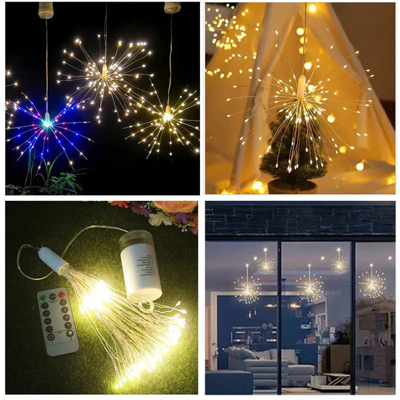 90-200 LED wiszące Starburst String Fairy DIY Firework Christmas Light