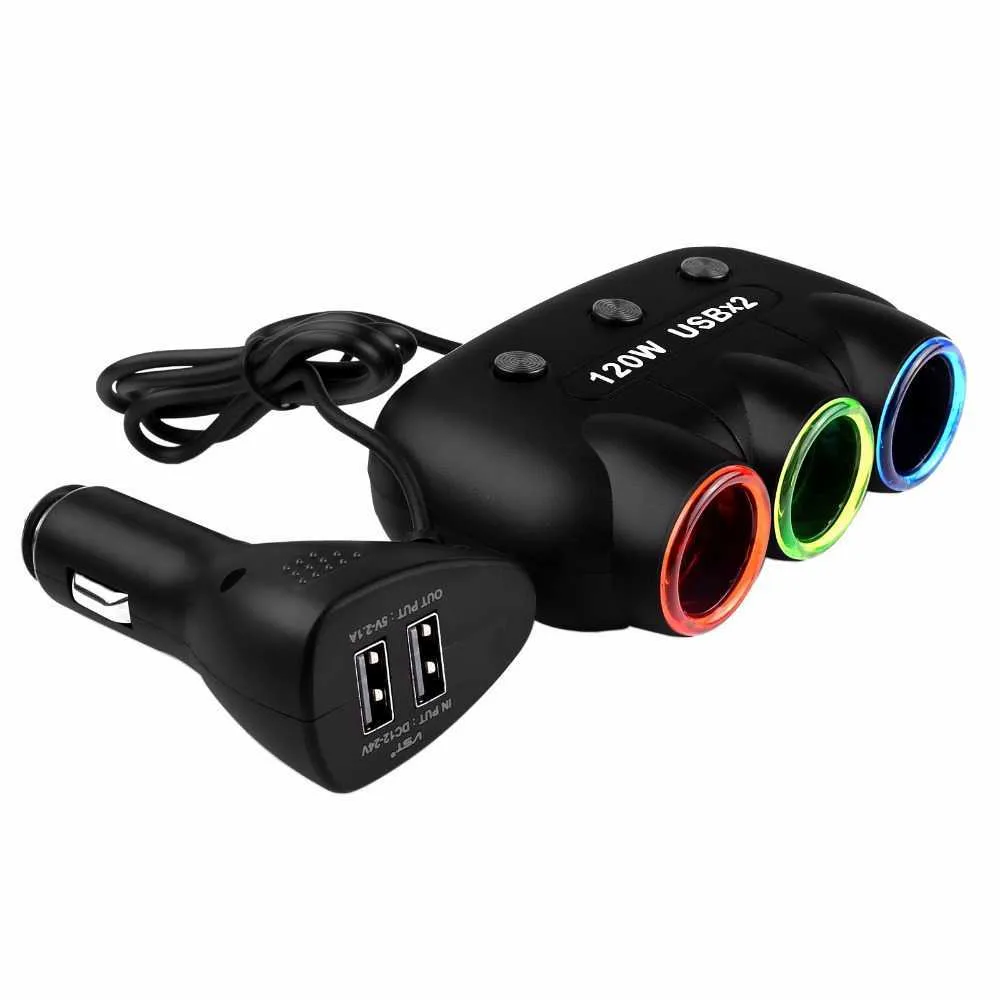 12V-24V 5V/2.1A 120W multi-prise Auto voiture allume-cigare séparateur USB adaptateur secteur chargeur avec interrupteur chargeur pour iPhone